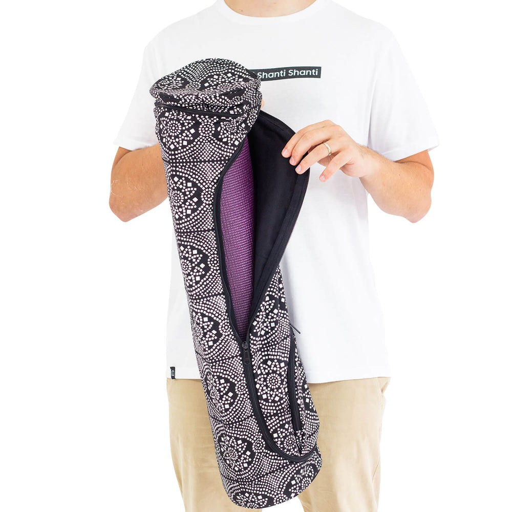 Sacca per trasporto tappetino yoga in resistente cotone stampato motivo Bandhani ampia apertura e tasche