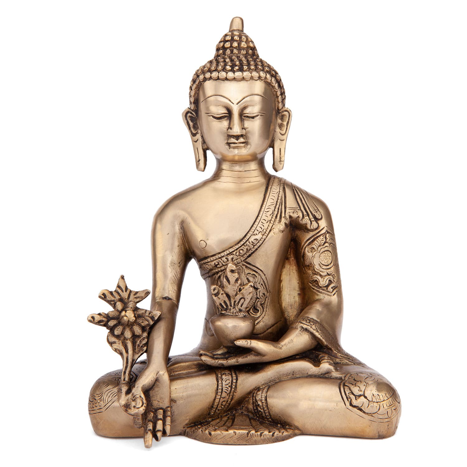 BUDDHA della MEDICINA statua in ottone dorato cm 18 – Wellness