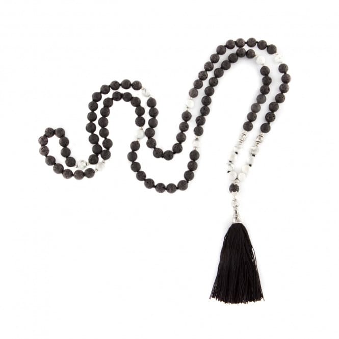 Mala in pietra lavica e Howlite con 108 perline e charme