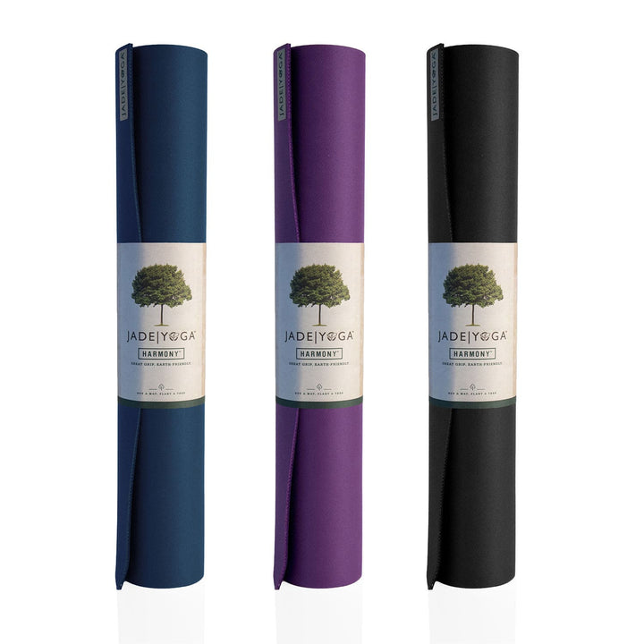 Tappetini Jade harmony tre colori. blu viola nero arrotolati