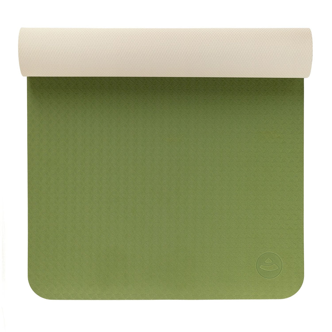 Tappetino yoga pilates TPE 'Flow' verde arrotolato