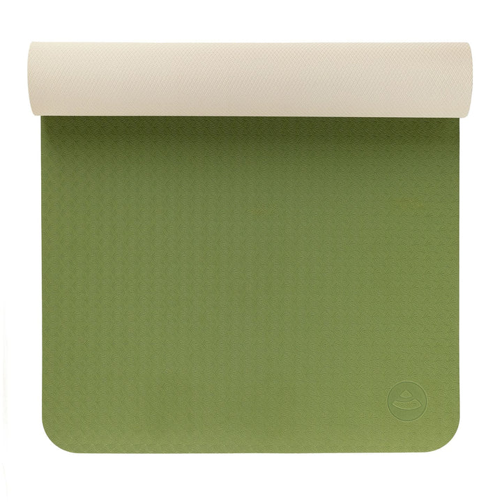 Tappetino yoga pilates TPE 'Flow' verde arrotolato