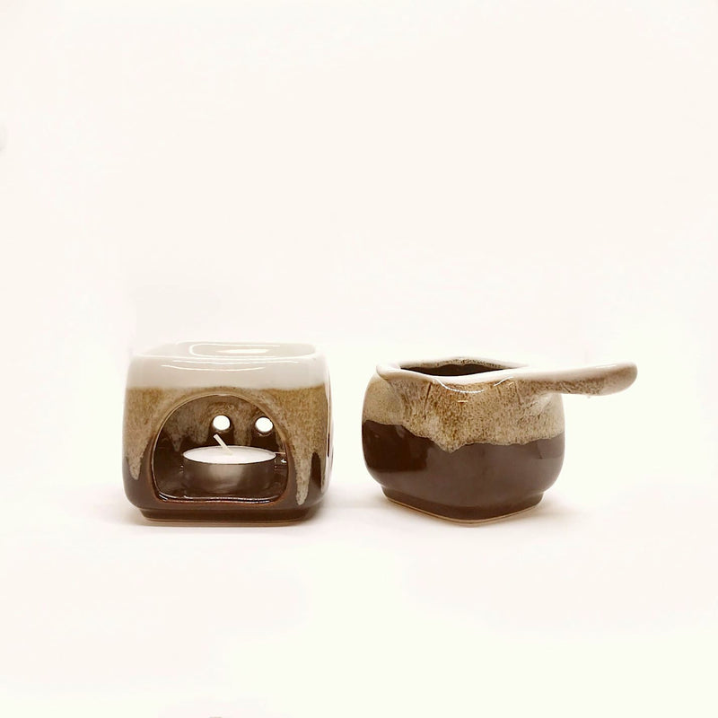 scaldaolio ceramica Ayur due pezzi affiancati marrone beige