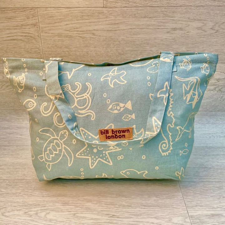 'Lucy' shopper  Stampa acquario celeste/bianco