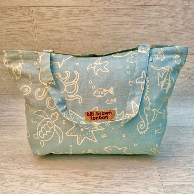 'Lucy' shopper  Stampa acquario celeste/bianco