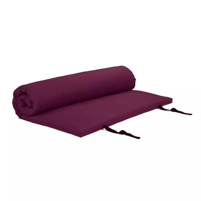 futon arrotolabile con cinture per chiusura color  melanzana