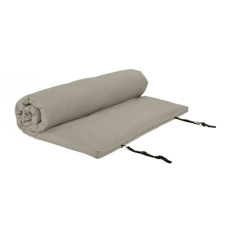 futon arrotolabile con cinture per chiusura color sabbia 