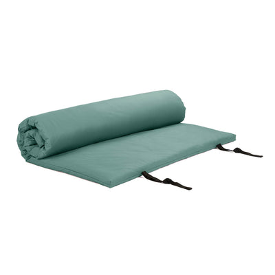 futon arrotolabile con cinture x chiusura color verde acqua