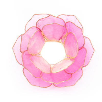 Porta candela 'Loto' con petali di loto rosa vista da sopra