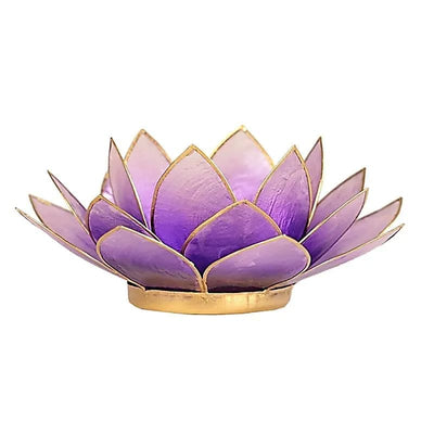 Porta candela 'Loto' con petali di loto viola