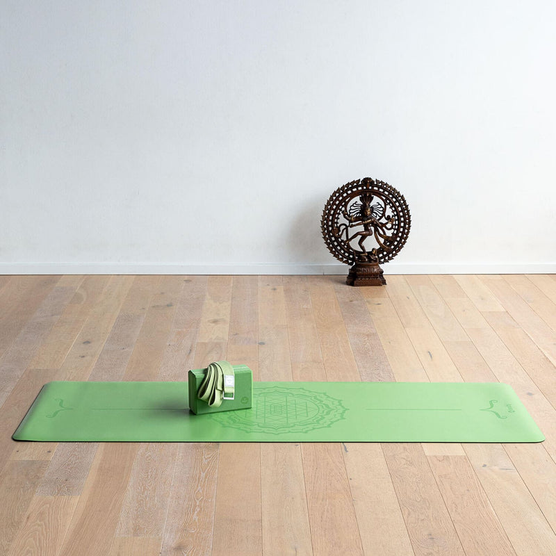 tappetino yoga phoenix gomma, verde, con blocco e cintura