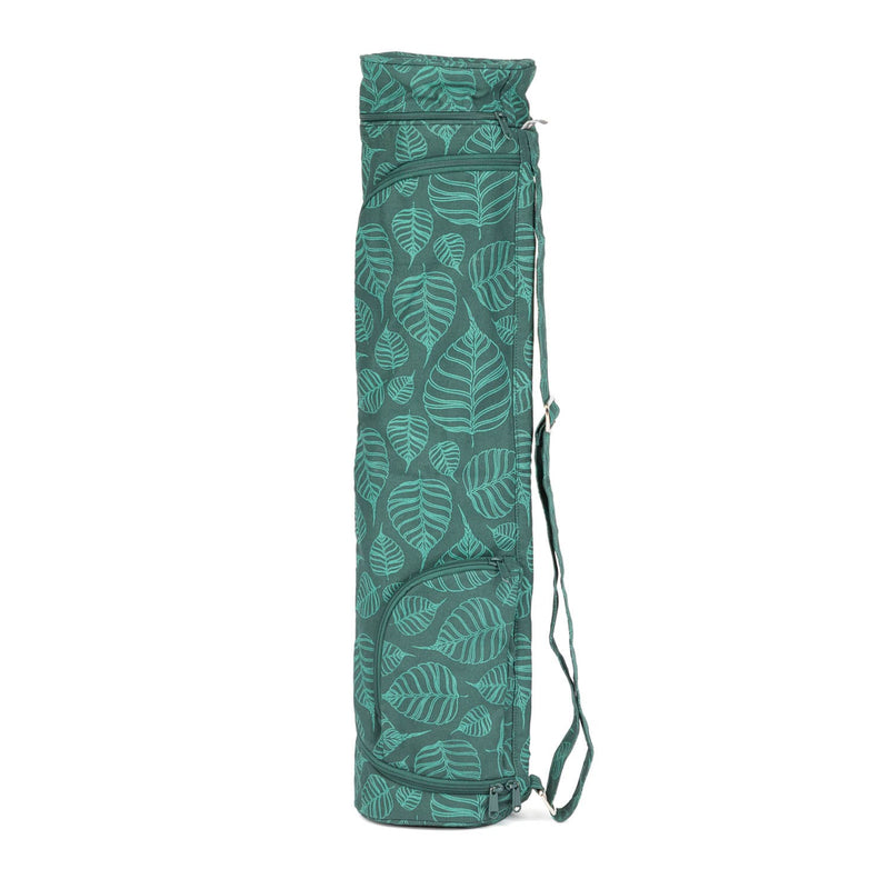 Borsa porta tappetino yoga in canvas verde foglia con disegno foglie standing