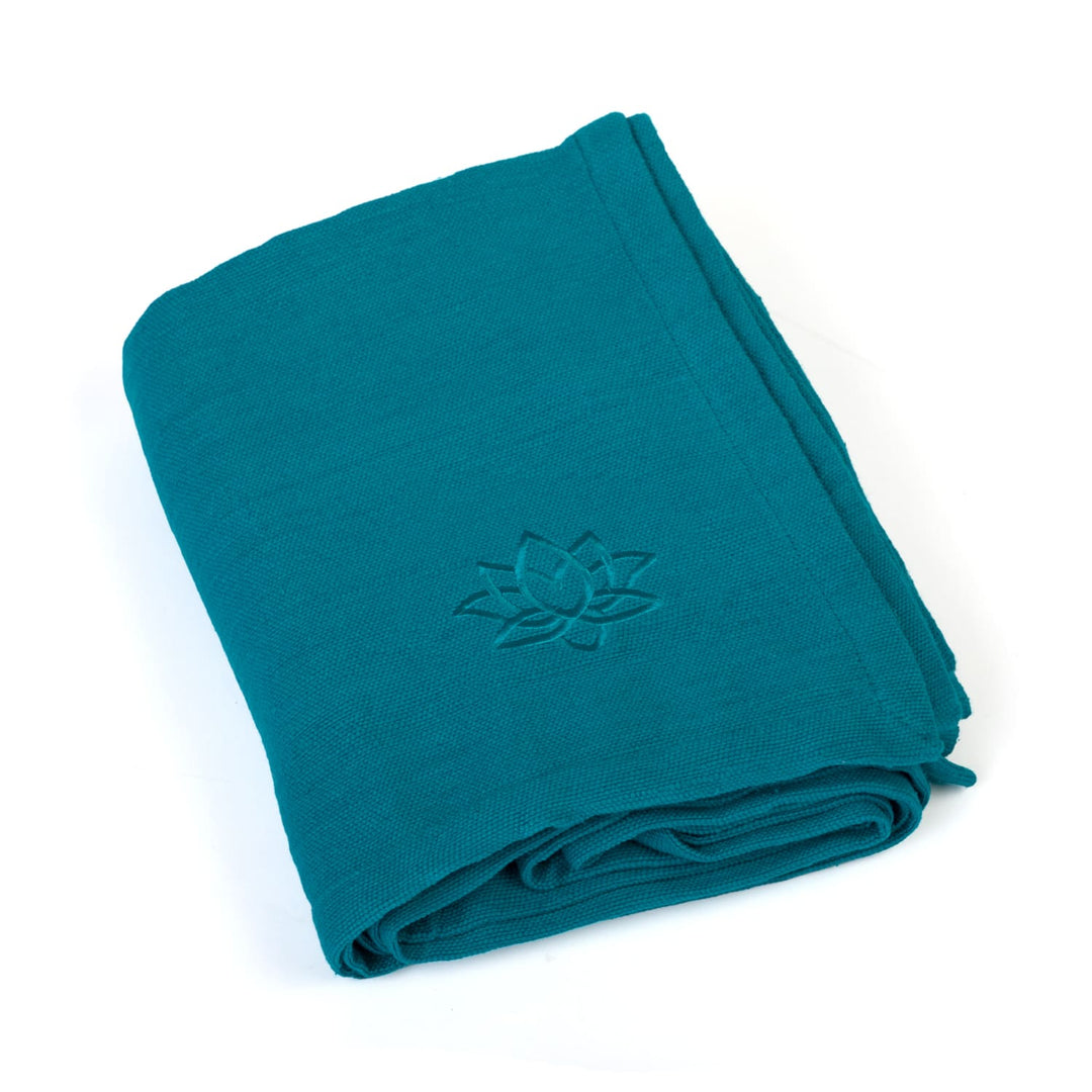 Coperta yoga shavasana in puro cotone color smeraldo ricamo Loto