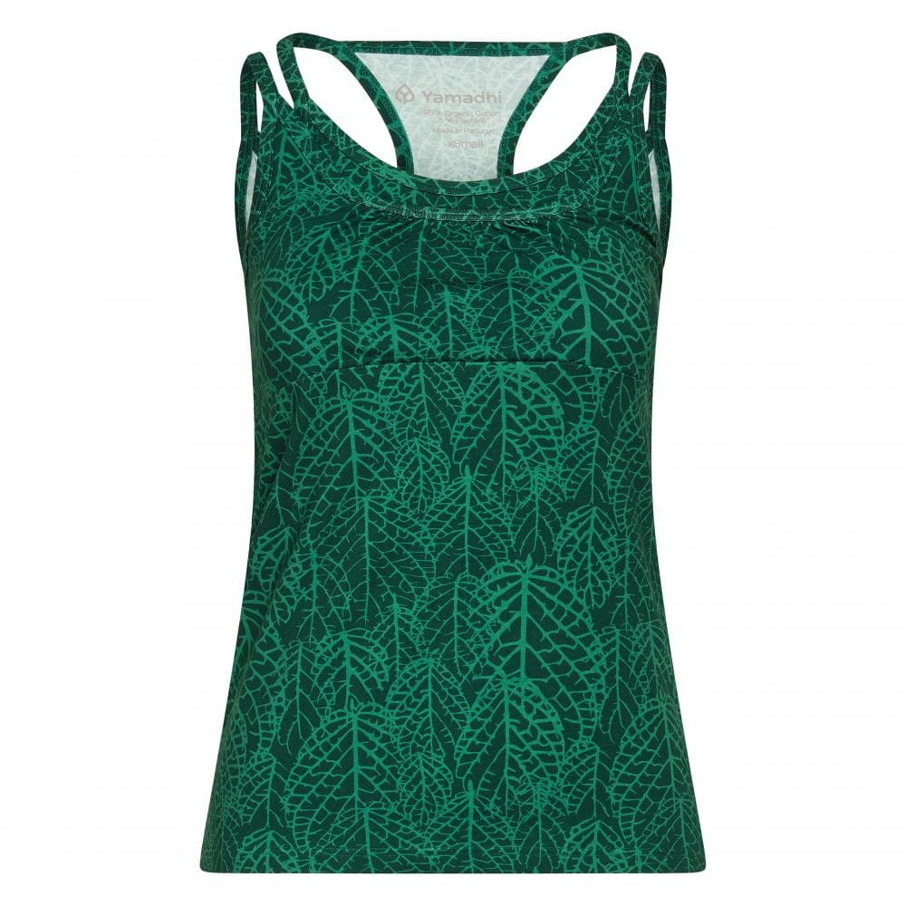 top spalline incrociate verde con stampate foglie
