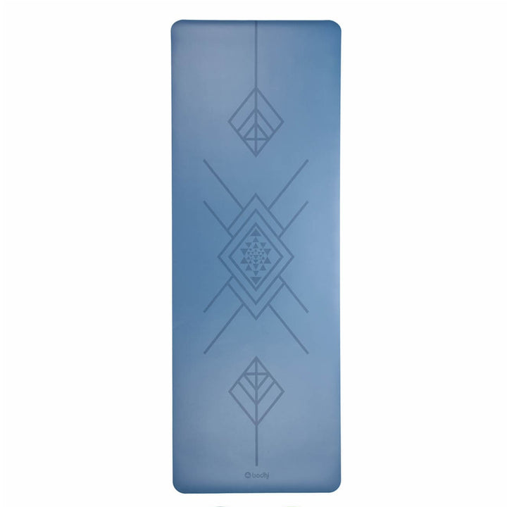 Tappetino yoga in gomma e poliuretano con disegni tribal blu