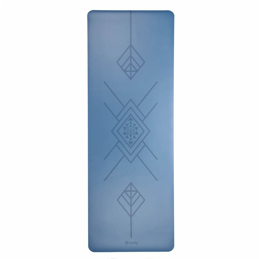 Tappetino yoga in gomma e poliuretano con disegni tribal blu