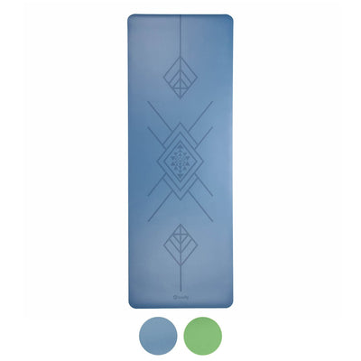Tappetino yoga in gomma e poliuretano con disegni tribal align blu polvere e verde mela