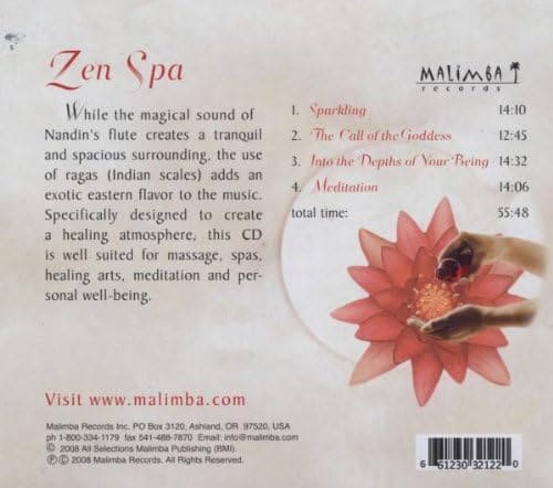 Retro della copertina del CD di musica zen spa di Nandin Baker