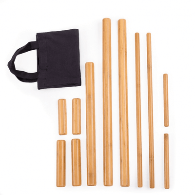 kit i 11 bastoni e bastoncini in legno di bambù e borsa