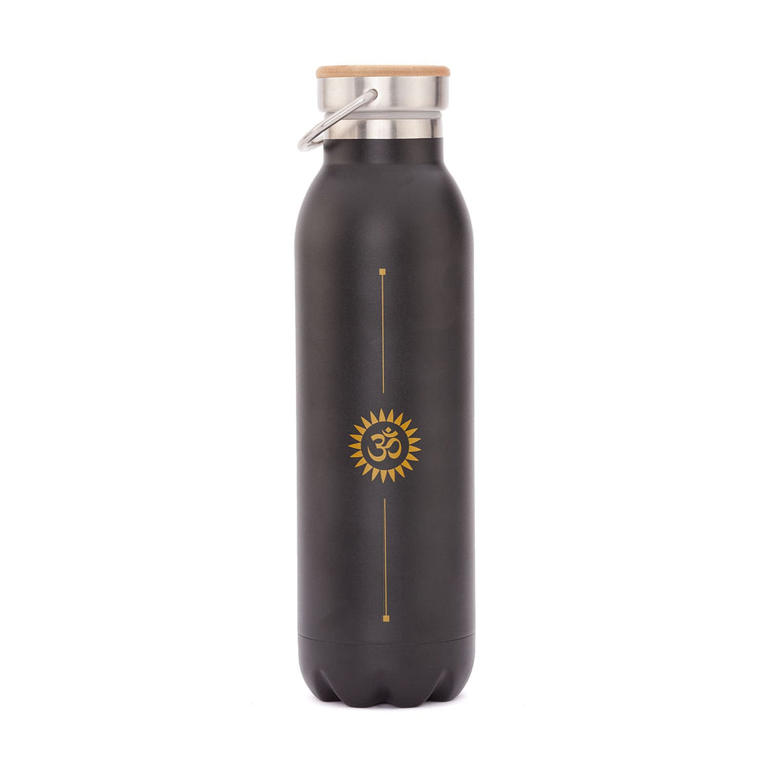 Termos 600ml in acciaio inox per Yoga-meditazione-pilates con disegno OM dorato su sfondo nero