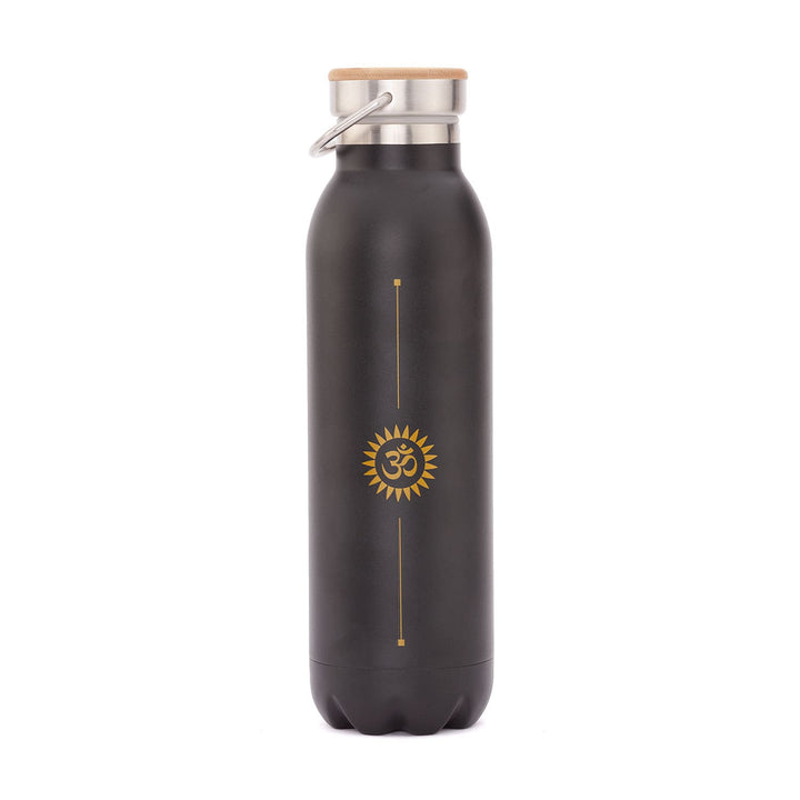 Termos 600ml in acciaio inox per Yoga-meditazione-pilates con disegno OM dorato su sfondo nero
