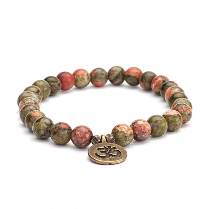 Braccialetto yoga Unakite con charme OM