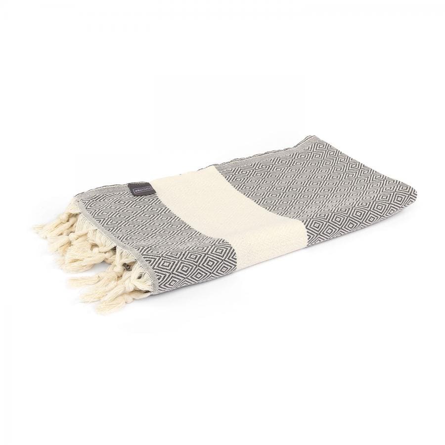 copertina in cotone BIO grigio/ecru con frange