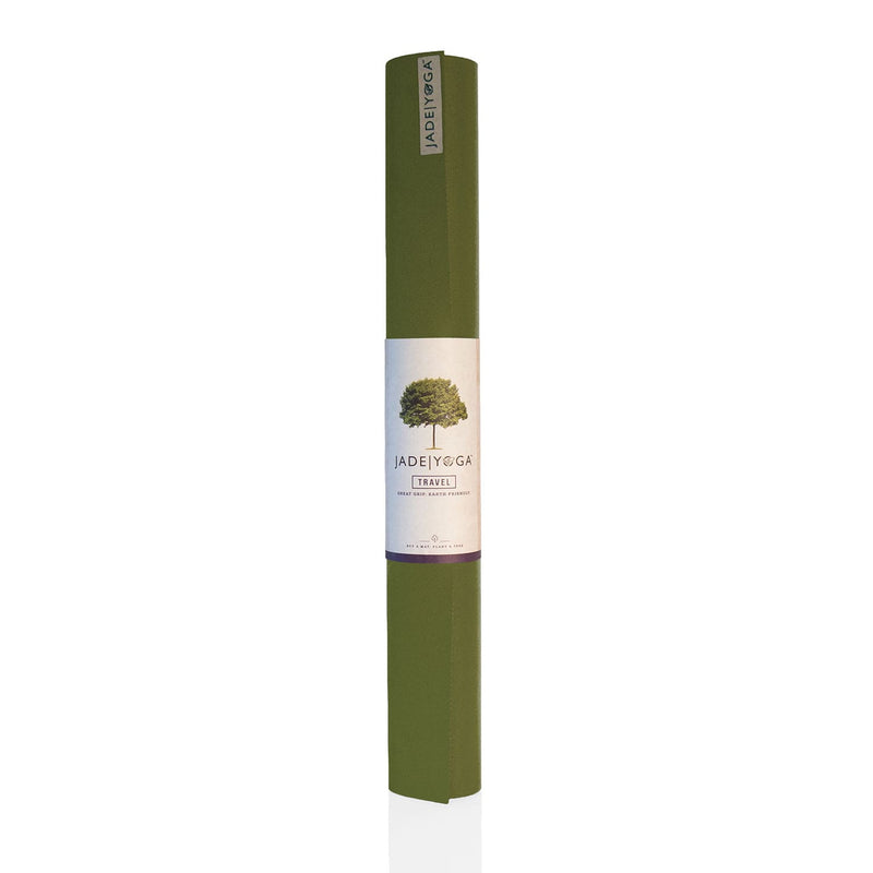 Yogamat Jade Travel, in gomma naturale mm3, verde, arrotolato  
