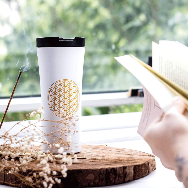 Mug bianco termos inox fiore vita