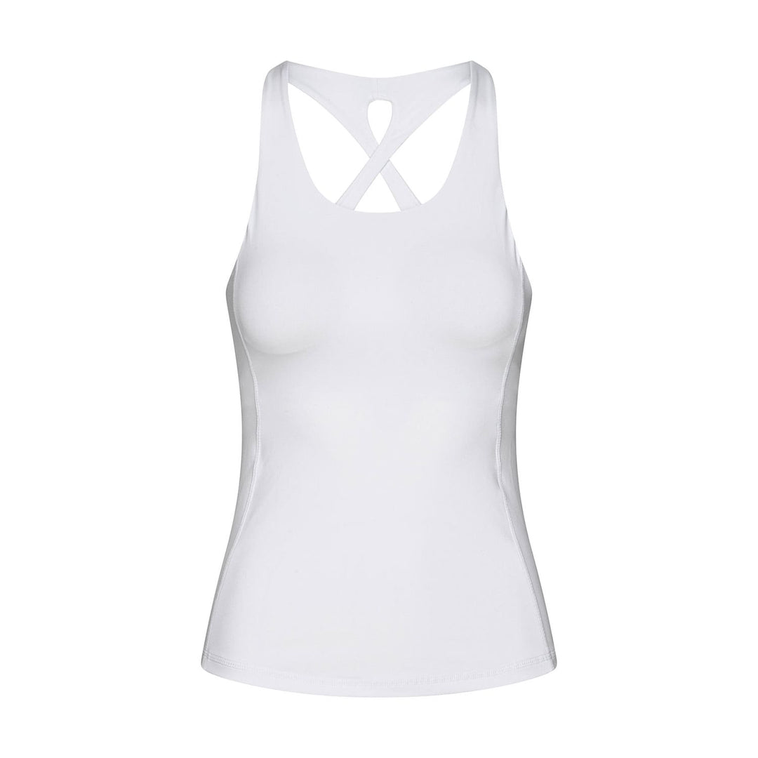 Top Niyama 'crossed back' con reggiseno integrato e coppe rimovibili bianco davanti