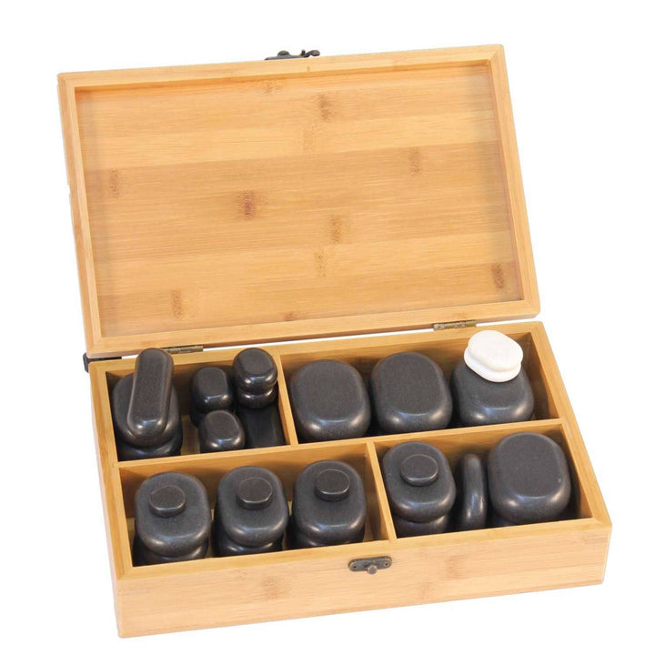 Set 40 hot stones con box legno bambù