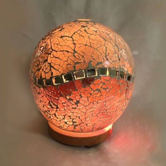 Sfera, aromadiffusore e lampada insieme, luci led che si alternano, luce arancio
