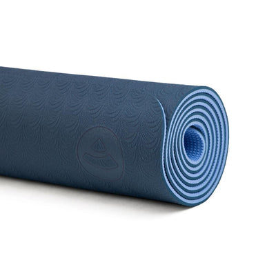 Tappetino Yoga  e Pilates LOTUS 6mm TPE  blu arrotolato