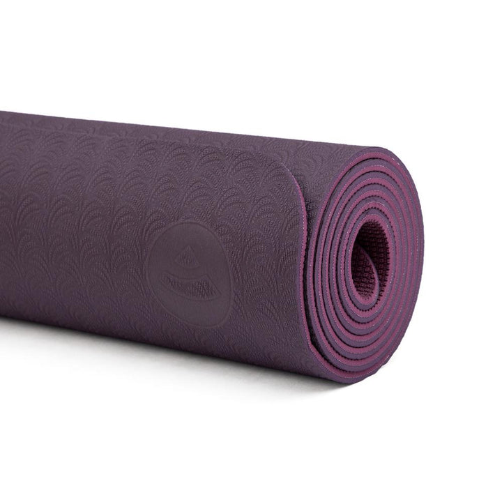 Tappetino Yoga Pilates LOTUS 6mm melanzana arrotolato