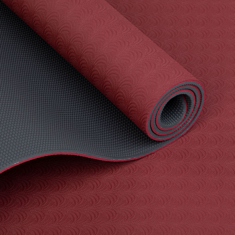 Tappetino Yoga  e Pilates LOTUS 6mm TPE ammortizzante rosso porpora fronte retro
