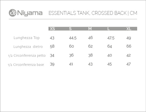 sviluppo taglie per crossed back yoga top niyama