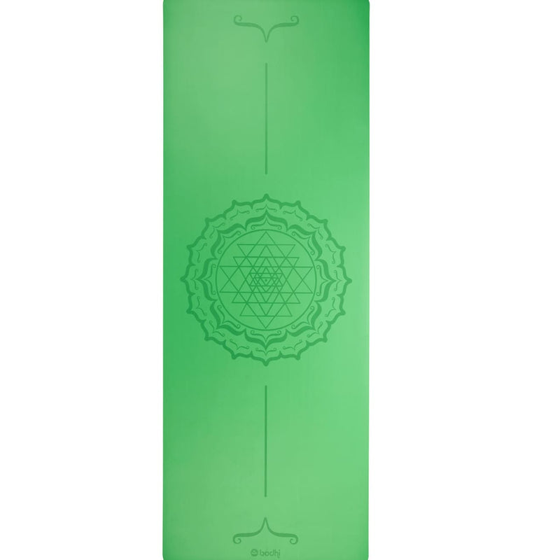 Tappetino yoga  in gomma naturale verde con disegno Mandala e linea allineamento
