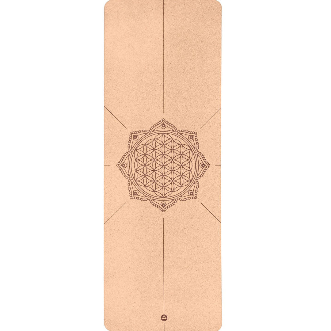 Tappetino yoga in sughero e gomma Phoenix 185x65 con disegno Fiore della Vita