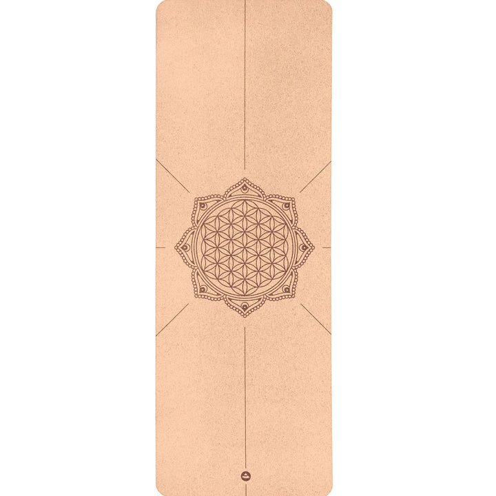 Tappetino yoga in sughero e gomma Phoenix 185x65 con disegno Fiore della Vita