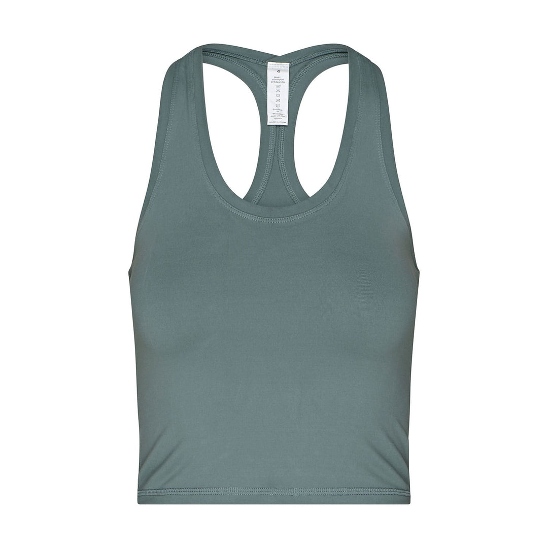 Cropped top ovvero canotta lunga alla vita colore blu polvere davanti
