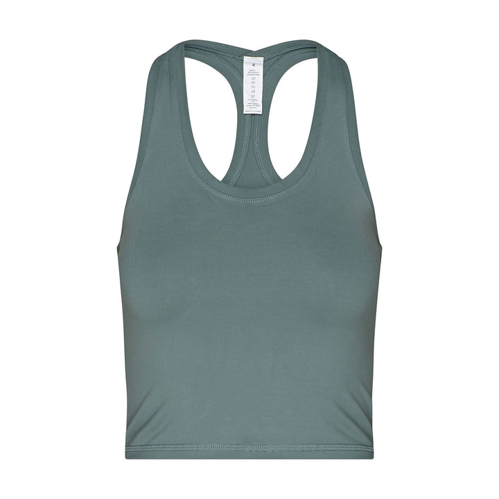 Cropped top ovvero canotta lunga alla vita colore blu polvere davanti