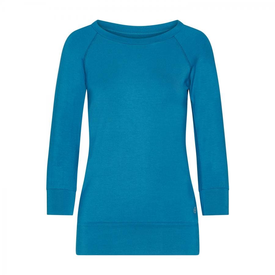 Maglia Easywear per yoga con maniche a 3/4, azzurra, con polsini e fascia sui fianchi 
