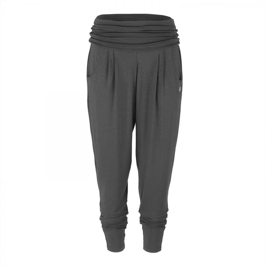 pantalone yoga 'loose fit' comodo, con tasche, stretto in fondo ma comodo sui fianchi in morbida viscosa adatto anche per tempo libero, color fango
