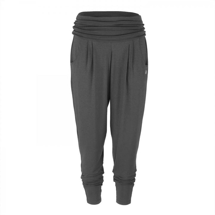 pantalone yoga 'loose fit' comodo, con tasche, stretto in fondo ma comodo sui fianchi in morbida viscosa adatto anche per tempo libero, color fango