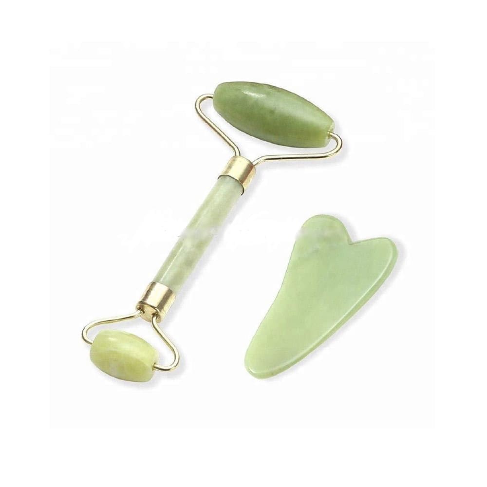 raschietto e rullo in giada verde 