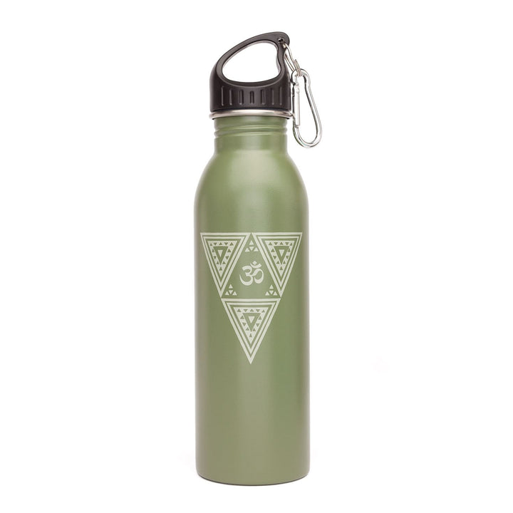 Borraccia in acciaio inox con tappo sport e moschettone, disegnio Yantra, verde oliva