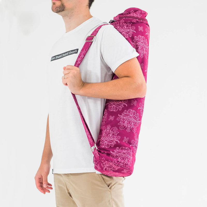 Custodia per trasportare il tappetino yoga a tracolla con tasche e cerniera, rosa con disegni LOTO a spalla