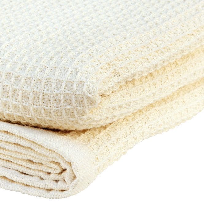 coperta in cotone lavorazione a nido d'ape colore ecru dettaglio