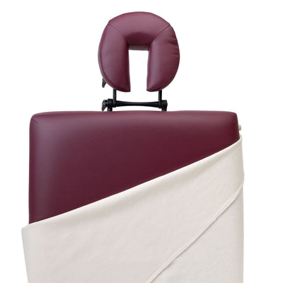 Copertina in flanella di cotone non trattato color ecru su lettino massaggio