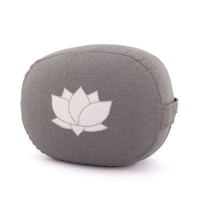 Cuscino da meditazione ovale, con disegno Loto, grigio loto bianco